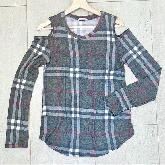 Plaid Cold Shoulder Top - Picture 2 of 5